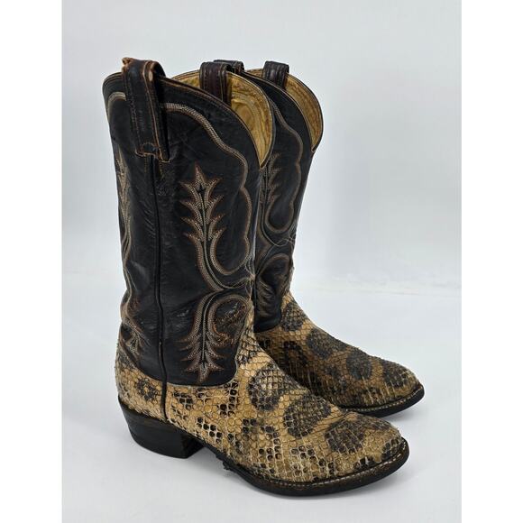 Vintage Tony Lama Black Label Spotted Anaconda Cowboy Boots – Men’s Size 9 - Picture 1 of 13